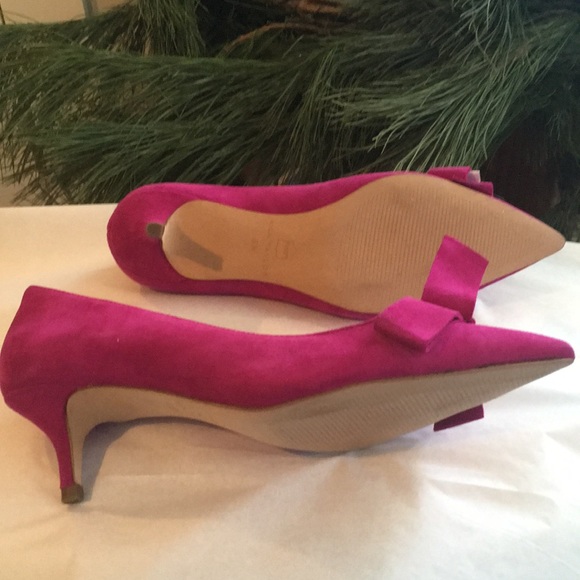 Reese Suede Bow Heels 👠,Suede Leather, Magenta/Fussia/Pink - Picture 2 of 7